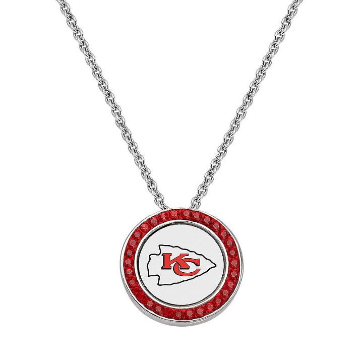 Kansas City Chiefs Team Logo Crystal Pendant Necklace - Made With Swarovski Crystals, Women's, Size: 18, Red