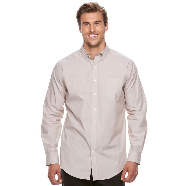 Big & Tall Croft & Barrow&reg; Classic-fit Stretch Woven Button-down Shirt, Men's, Size: 2xb, Lt Brown
