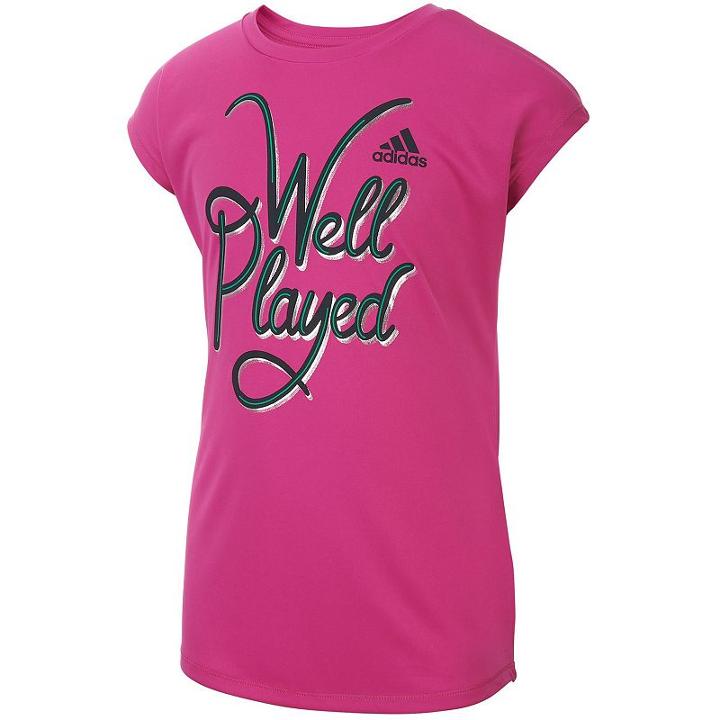 Girls 7-16 Adidas Climalite Drop Shoulder Graphic Tee, Girl's, Size: Medium, Med Pink