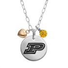 Fiora Crystal Sterling Silver Purdue Boilermakers Team Logo & Heart Pendant Necklace, Women's, Size: 16, Multicolor