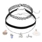Mudd&reg; Capricorn, Star & Lotus Flower Charm Choker Necklace Set, Women's, Black