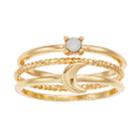 Lc Lauren Conrad Gold Tone Simulated Crystal Moon Ring Set, Women's, White