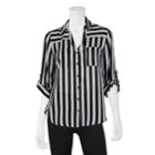Juniors' Iz Byer Roll-tab Shirt, Teens, Size: Xs, Black White Stripe