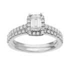 14k White Gold 1 Carat T.w. Igl Certified Diamond Tiered Rectangle Engagement Ring Set, Women's, Size: 8