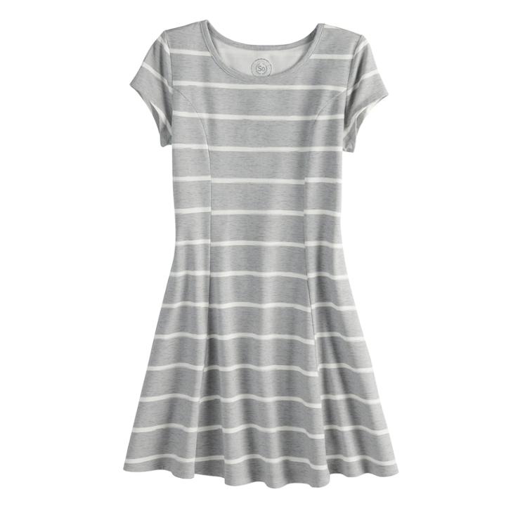 Girls 7-16 So&reg; Short Sleeve Princess Seam Skater Dress, Size: Xxl/16, Med Grey