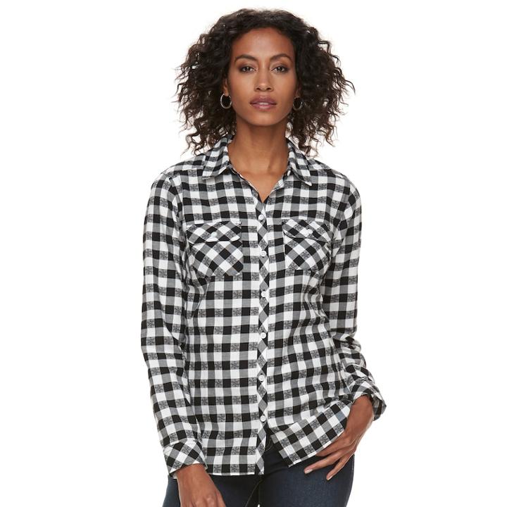 Women's Croft & Barrow&reg; Flannel Plaid Button-down Shirt, Size: Large, Oxford