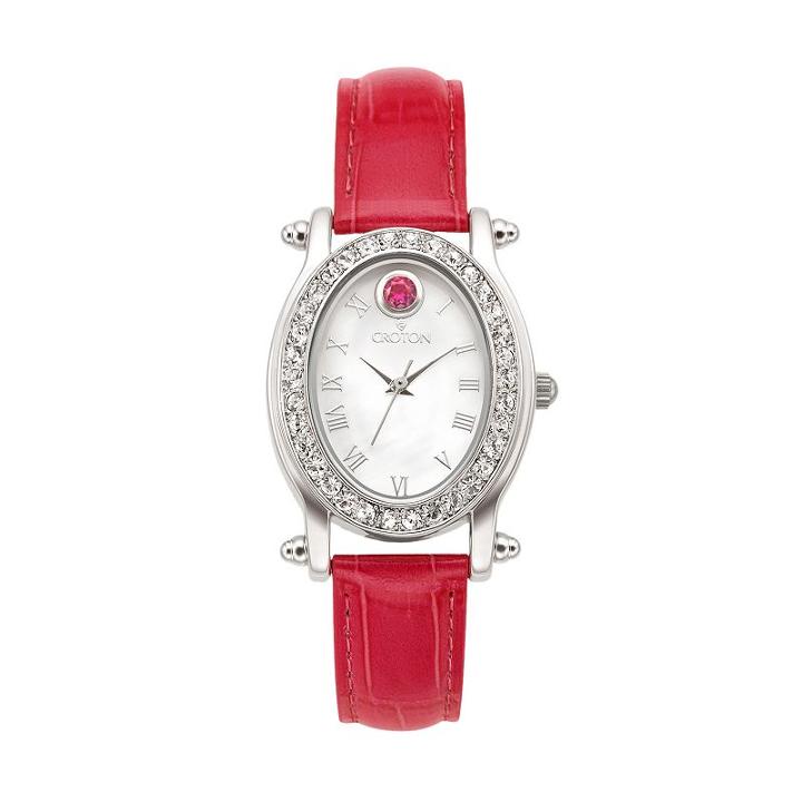 Croton Women's Birthstone Leather Watch, Pink