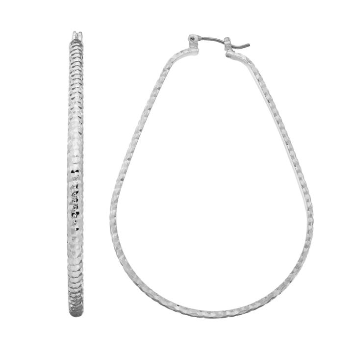 Silver Tone Textured Teardrop Earrings, Women's