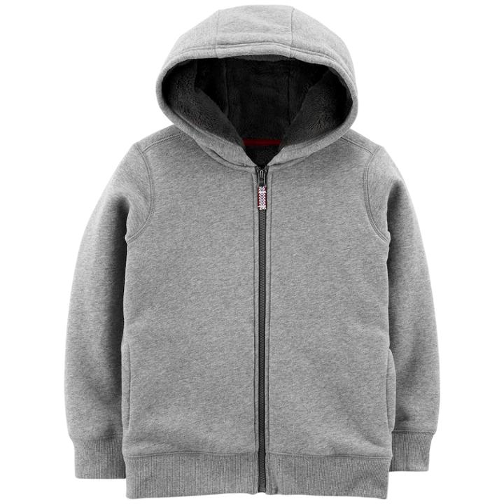 Boys 4-12 Carter's Velboa Lined Zip Hoodie, Size: 7, Light Grey