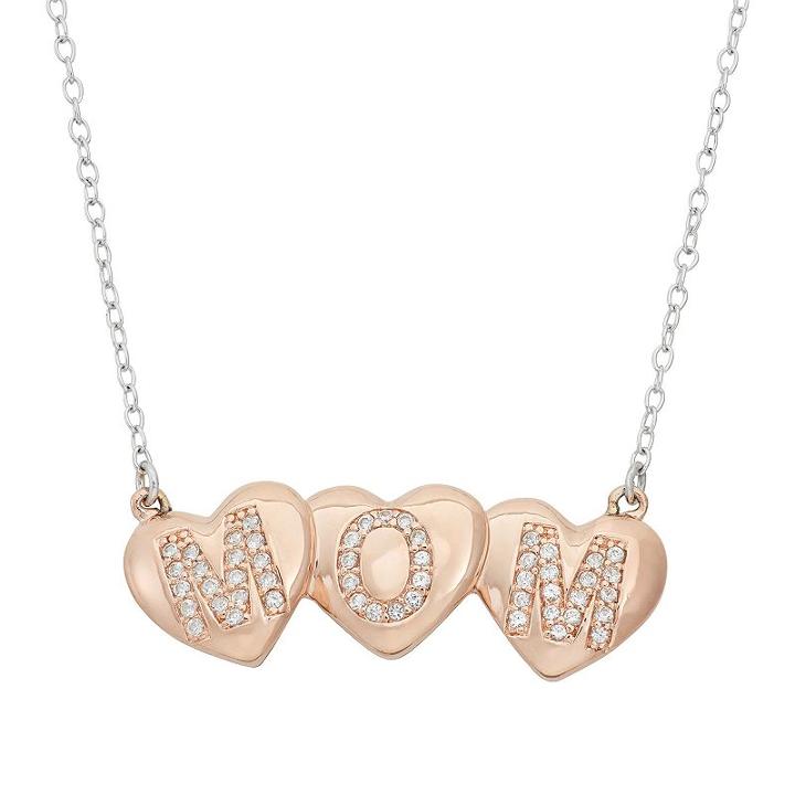 Lab-created White Sapphire 18k Rose Gold Over Silver Mom Triple Heart Necklace, Women's, Size: 18