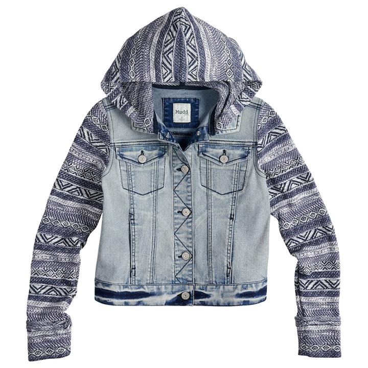 Girls 7-16 Mudd&reg; Knit Sleeve Denim Jacket, Size: 7, Blue