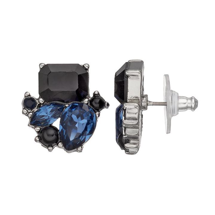 Simply Vera Vera Wang Black & Blue Stone Nickel Free Cluster Drop Earrings, Women's, Multicolor