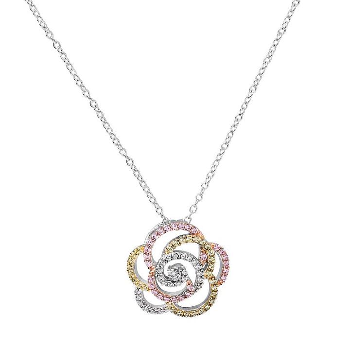 Tri Tone 18k Gold Over Silver Cubic Zirconia Rose Pendant Necklace, Women's, Size: 18, Multicolor