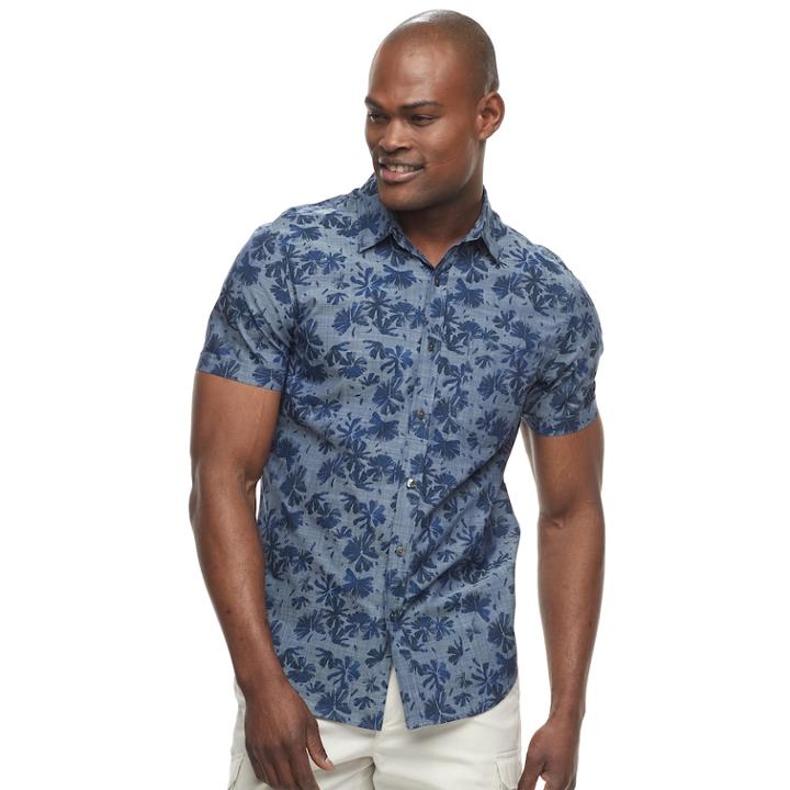 Men's Apt. 9&reg; Slim-fit Tropical Button-down Shirt, Size: Large Slim, Blue
