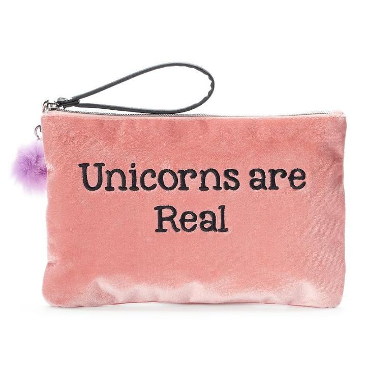 So&reg; Pom Pom Embroidered Velvet Wristlet, Women's, Light Pink