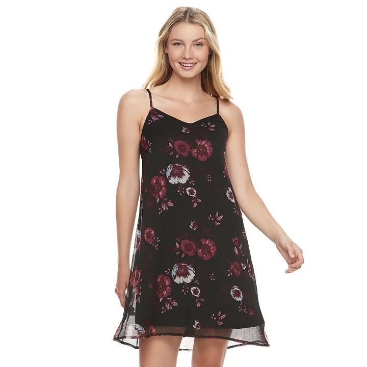 Juniors' Mudd&reg; Printed Chiffon Slip Dress, Teens, Size: Medium, Black