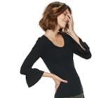 Women's Popsugar Ribbed Bell-sleeve Top, Size: Medium, Black