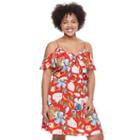 Juniors' Plus Size Candie's&reg; Print Ruffle Cold-shoulder Dress, Girl's, Size: 2xl, Red Other
