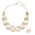 Gold Tone Filigree Necklace & Earrings Set, Women's