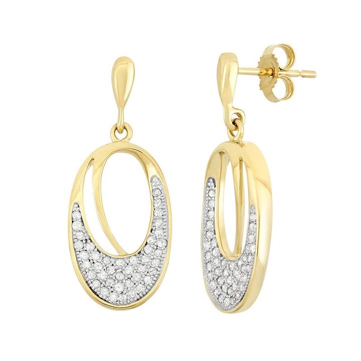 3/8 Carat T.w. Diamond 10k Gold Oval Drop Earrings, Women's, White