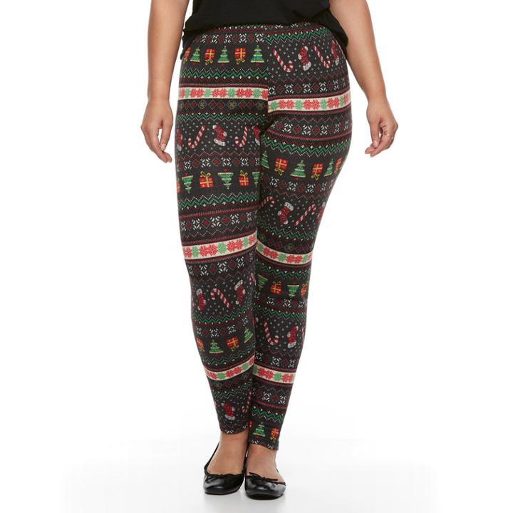Plus Size French Laundry Christmas Printed Legging, Women's, Size: 3xl, Dark Red