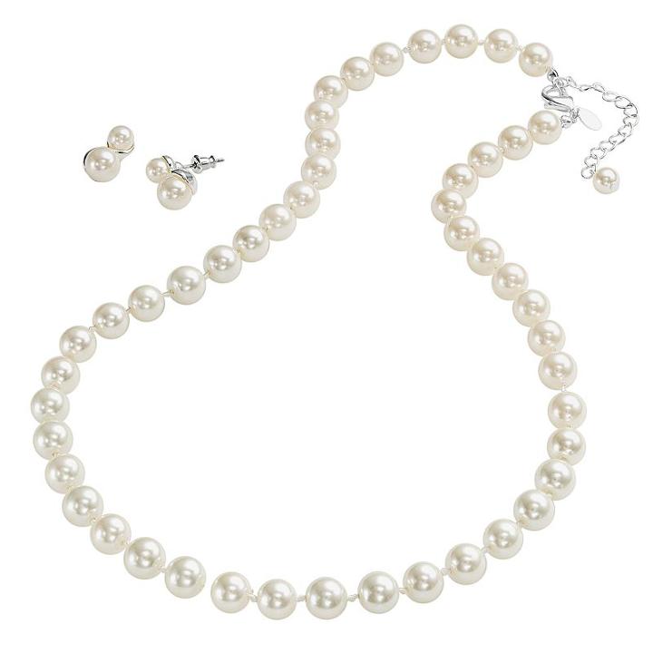 Silver Tone Simulated Pearl Necklace And Drop Earring Set, Women's, White