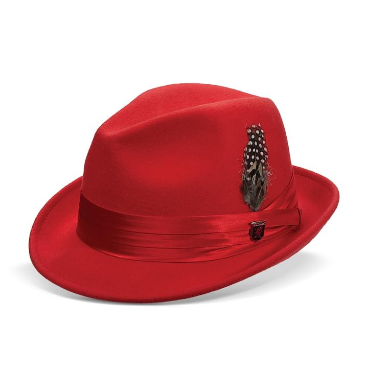 Men's Stacy Adams Wool Felt Fedora With Feather, Size: Medium, Red
