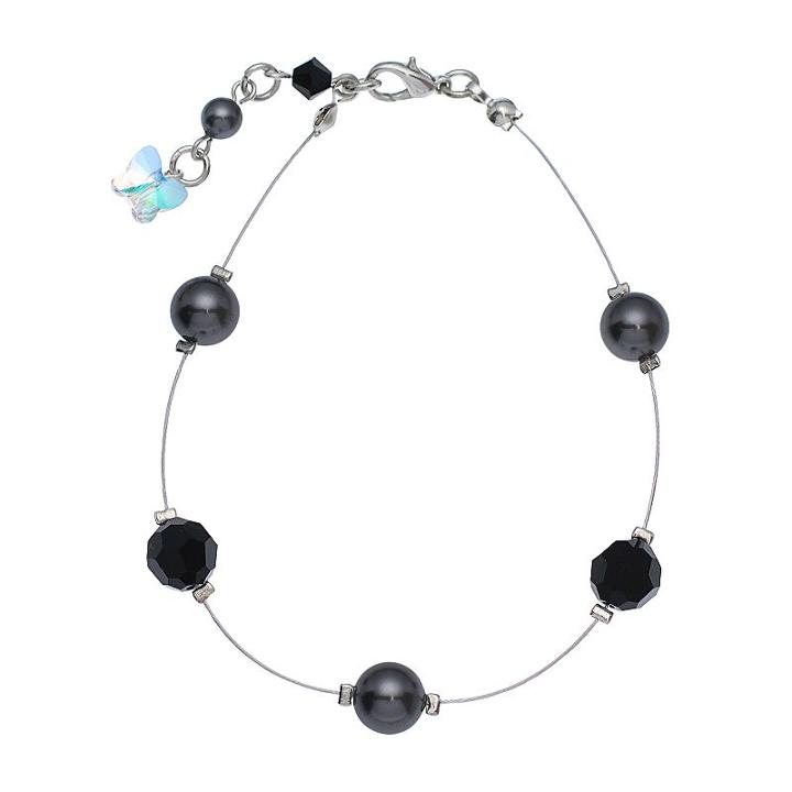 Crystal Avenue Silver-plated Simulated Pearl And Crystal Bead Bracelet - Made With Swarovski Crystals, Women's, Size: 7, Black