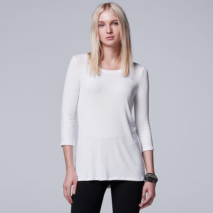 Women's Simply Vera Vera Wang Ribbed Crewneck Tee, Size: Medium, White