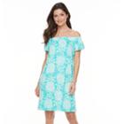 Women's Caribbean Joe Pineapple Off-the-shoulder Dress, Size: Xl, Turquoise/blue (turq/aqua)