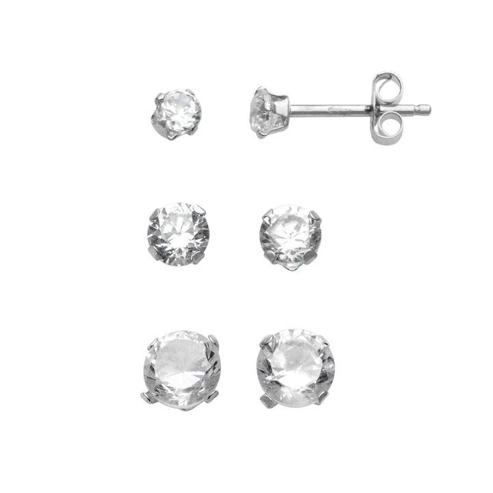 10k White Gold Cubic Zirconia Stud Earring Set, Women's