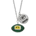 Green Bay Packers Crystal Sterling Silver Team Logo & Football Charm Necklace, Women's, Size: 18, Multicolor