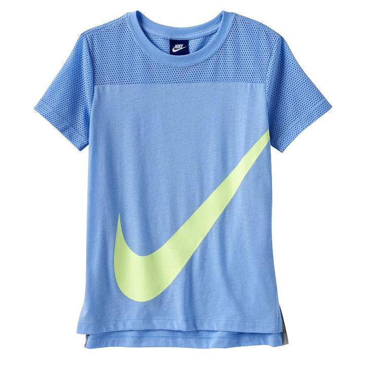 Girls 7-16 Nike Swoosh Mesh Yoke Tee, Size: Small, Light Blue