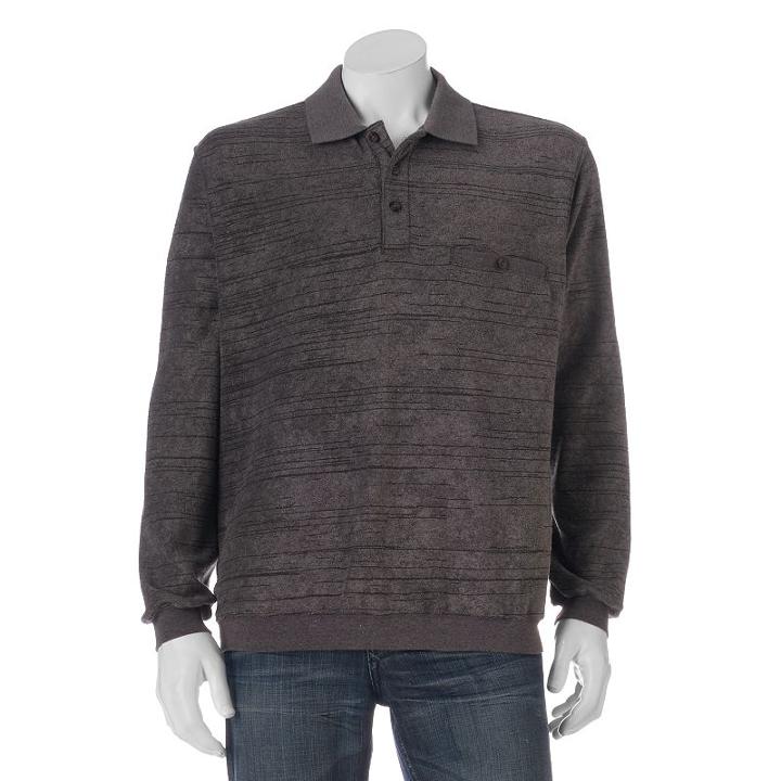 Men's Safe Harbor Classic-fit Striped Banded-bottom Polo, Size: Large, Dark Grey