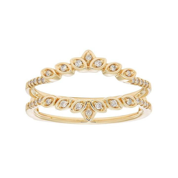14k Gold 1/6 Carat T.w. Diamond Marquise Enhancer Wedding Ring, Women's, Size: 8, White