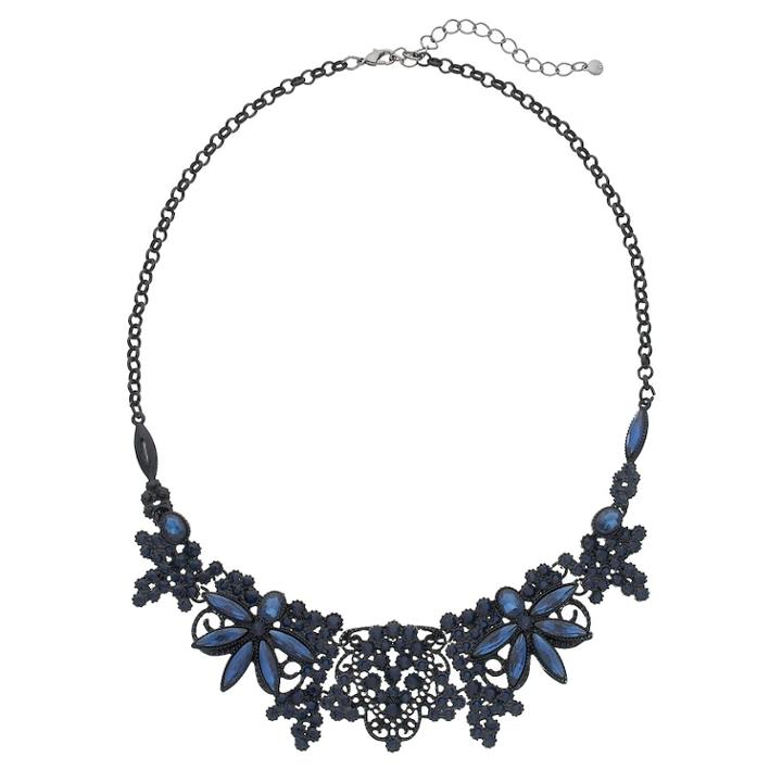 Blue Filigree Flower Statement Necklace, Women's