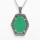 Lavish By Tjm Sterling Silver Green Chalcedony Halo Pendant - Made With Swarovski Marcasite, Women's, Size: 18