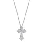 Fleur Cubic Zirconia Quatrefoil Cross Pendant Necklace, Women's, Grey