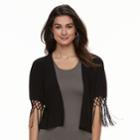 Women's Nina Leonard Fringe-sleeve Bolero, Size: Medium, Black