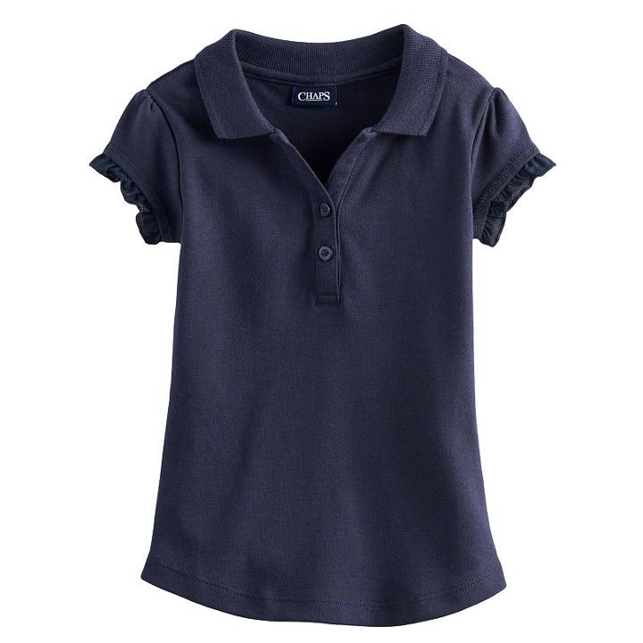 Girls 4-6x Chaps Ruffle Polo Shirt, Size: 4, Blue (navy)