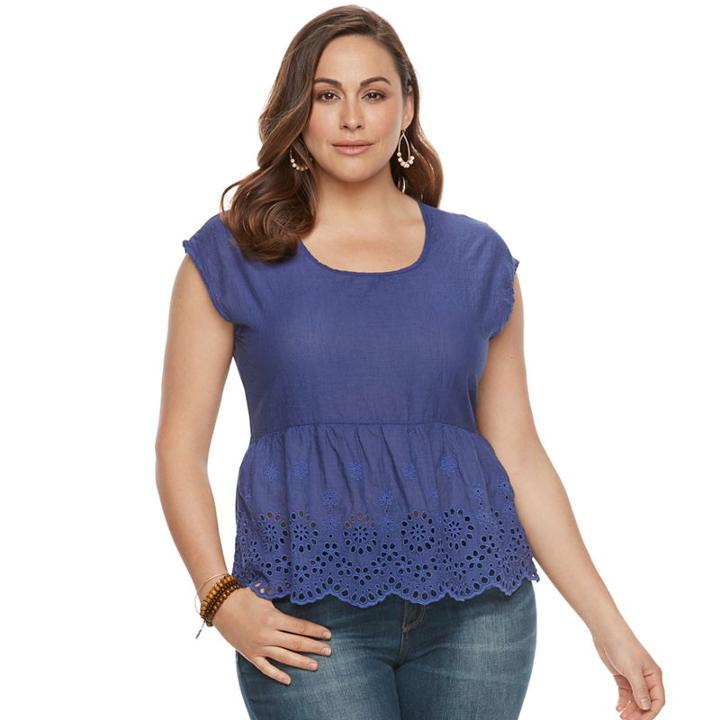 Plus Size Sonoma Goods For Life&trade; Eyelet Peplum Top, Women's, Size: 2xl, Dark Blue