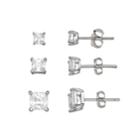 Primrose Sterling Silver 3-pair Square Cubic Zirconia Stud Earring Set, Women's, White