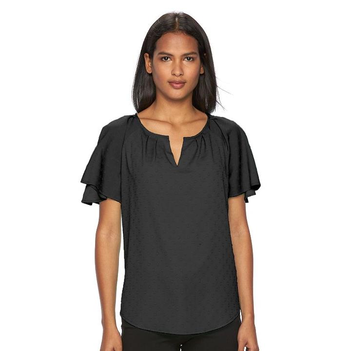 Women's Apt. 9&reg; Textured Flutter Top, Size: Medium, Black