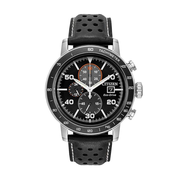 Citizen Eco-drive Men's Brycen Leather Chronograph Watch - Ca0649-14e, Size: Large, Black