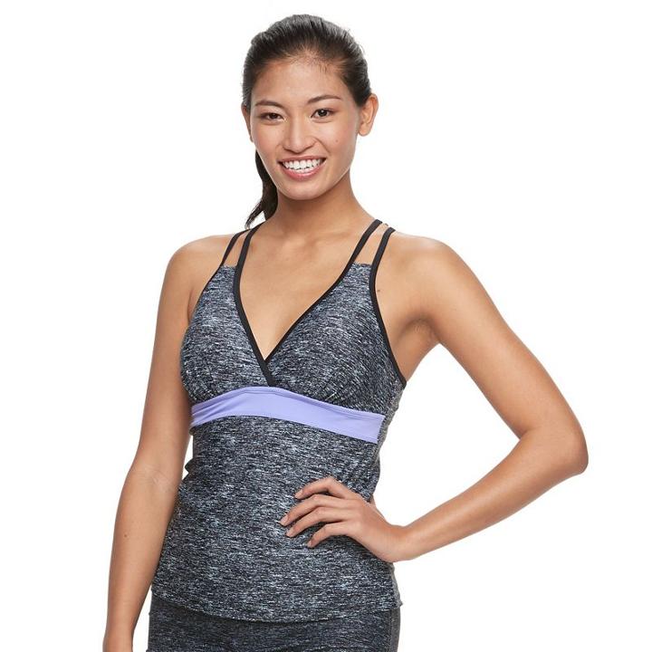 Women's Free Country Printed Strappy-back Tankini Top, Size: Large, Oxford