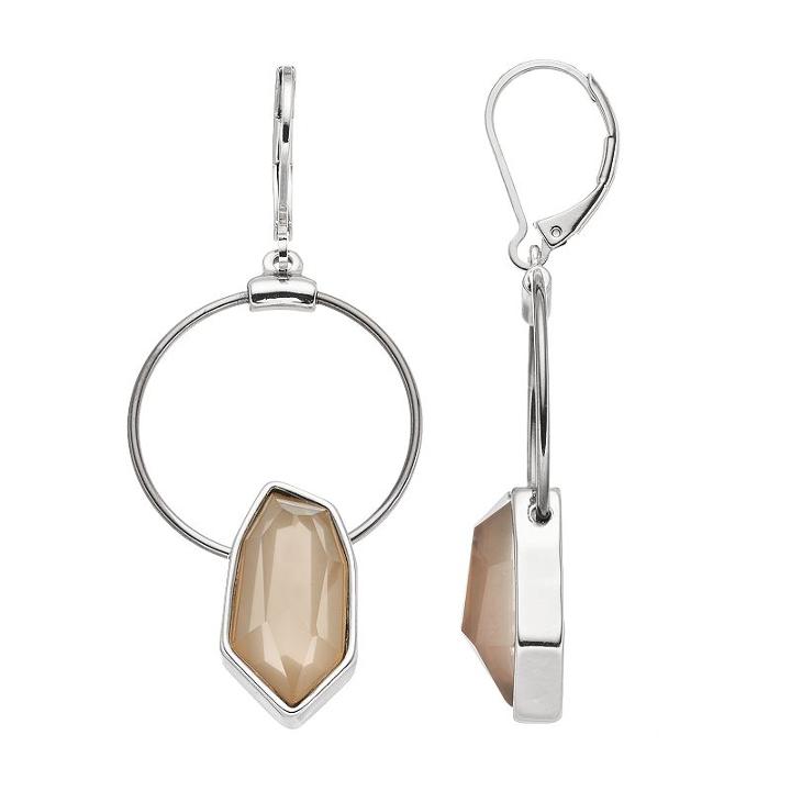 Simply Vera Vera Wang Geometric Stone Nickel Free Drop Hoop Earrings, Women's, Grey