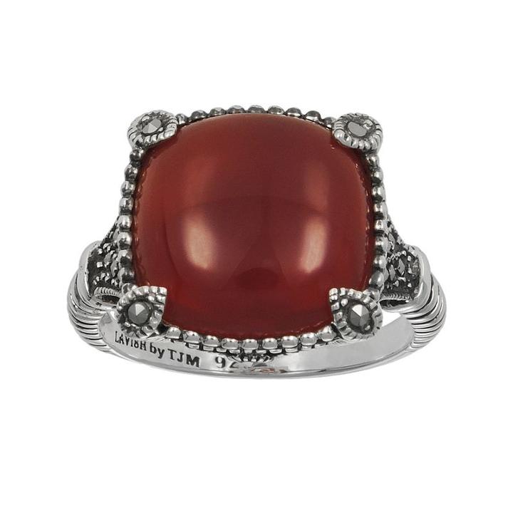 Lavish By Tjm Sterling Silver Red Agate Ring - Made With Swarovski Marcasite, Women's, Size: 7