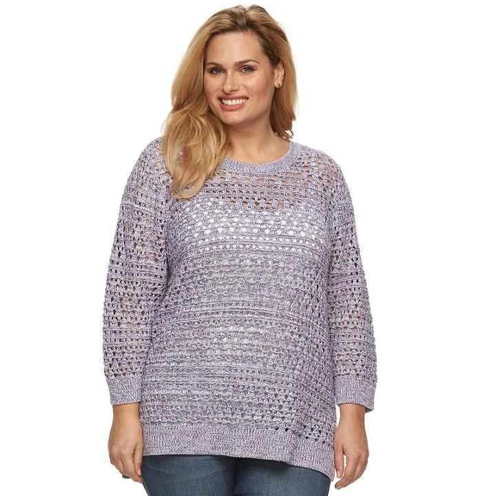 Plus Size Croft & Barrow&reg; Open-work High-low Sweater, Women's, Size: 1xl, Med Purple