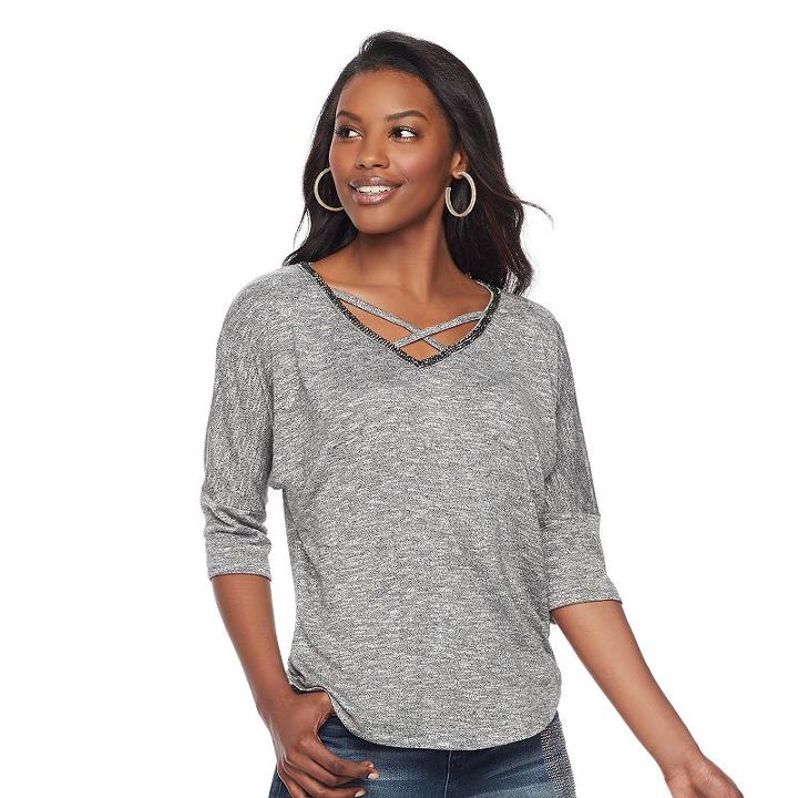 Women's Juicy Couture Marled Crisscross Tee, Size: Large, White Oth