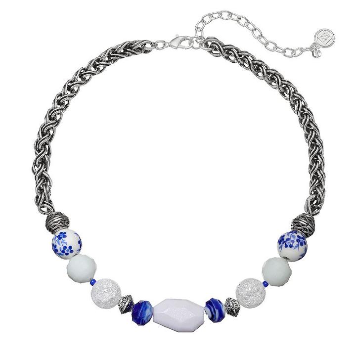 Dana Buchman White & Blue Beaded Choker Necklace, Women's, Multicolor
